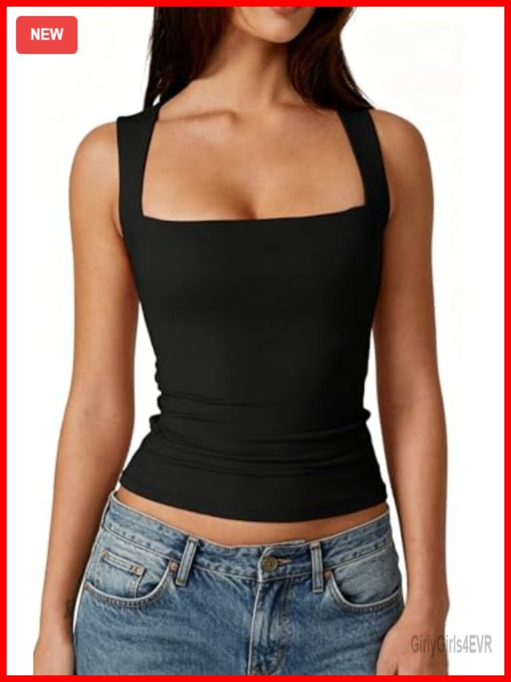 Sleeveless Square Neck Double-Layer Tank Top Basic Tight T Shirt Slim Fit